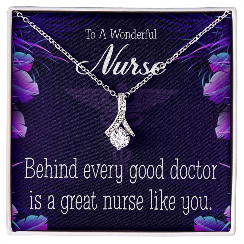 Behind Every Doctor Ribbon Necklace Silver Tone Standard Box